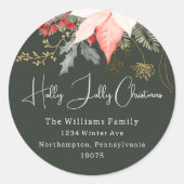 Winter Floral Holly Jolly Christmas Envelope Afdic Ronde Sticker (Voorkant)