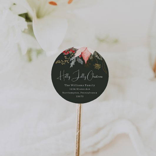 Winter Floral Holly Jolly Christmas Envelope Afdic Ronde Sticker