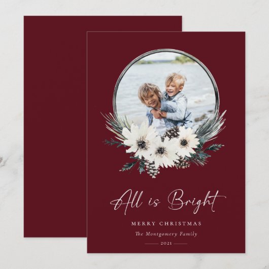 Winter Floral Hoop WreatPhoto Holiday Card (Voorkant / Achterkant)