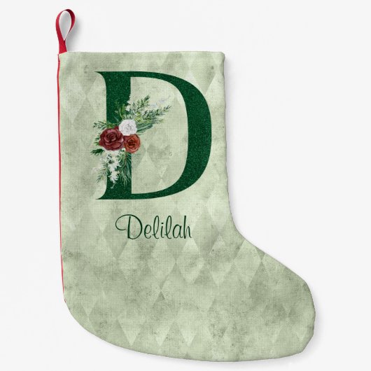 Winter Floral Illustrated Letter D Personalized Kleine Kerstsok (Voorkant)