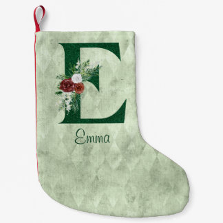 Winter Floral Illustrated Letter E Personalized Kleine Kerstsok