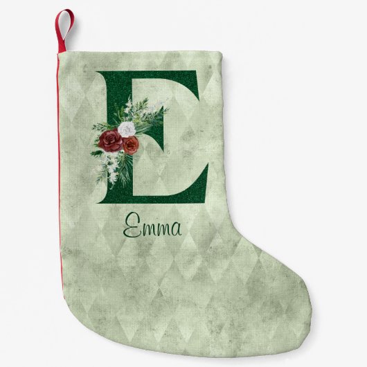 Winter Floral Illustrated Letter E Personalized Kleine Kerstsok (Voorkant)