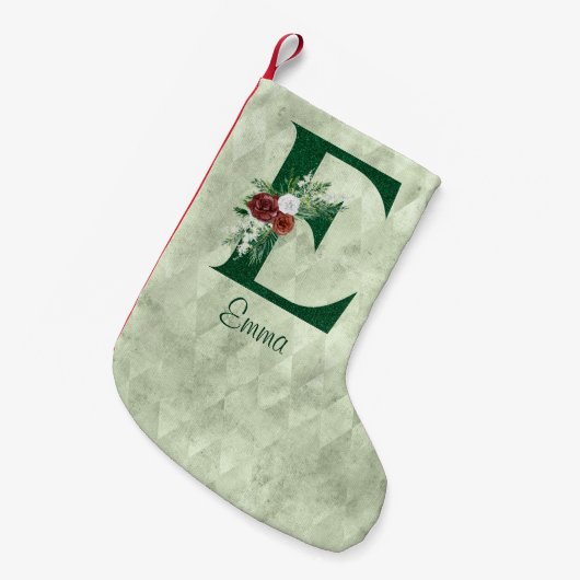 Winter Floral Illustrated Letter E Personalized Kleine Kerstsok (Voorkant (Hangend))