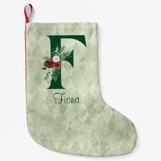 Winter Floral Illustrated Letter F Personalized Kleine Kerstsok (Voorkant)