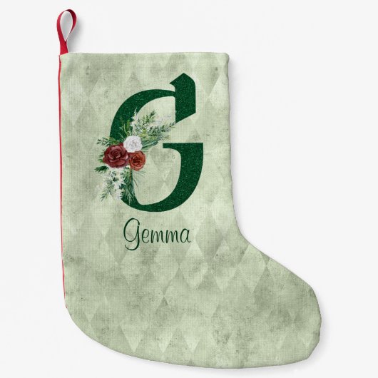 Winter Floral Illustrated Letter G Personalized Kleine Kerstsok (Voorkant)
