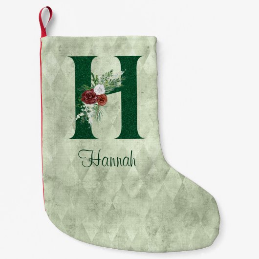 Winter Floral Illustrated Letter H Personalized Kleine Kerstsok (Voorkant)