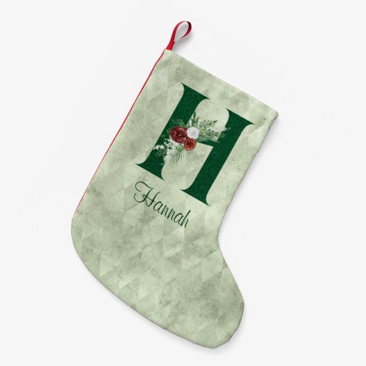 Winter Floral Illustrated Letter H Personalized Kleine Kerstsok (Voorkant (Hangend))