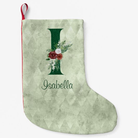 Winter Floral Illustrated Letter I Personalized Kleine Kerstsok (Voorkant)