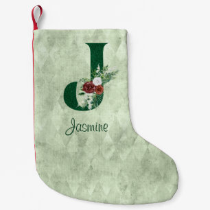 Winter Floral Illustrated Letter J Personalized Kleine Kerstsok