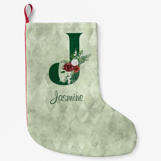 Winter Floral Illustrated Letter J Personalized Kleine Kerstsok (Voorkant)