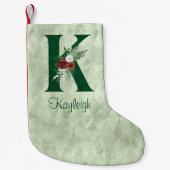 Winter Floral Illustrated Letter K Personalized Kleine Kerstsok (Voorkant)