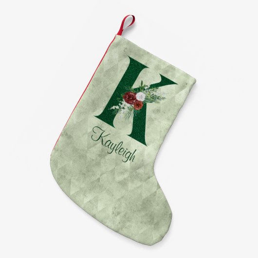Winter Floral Illustrated Letter K Personalized Kleine Kerstsok (Voorkant (Hangend))