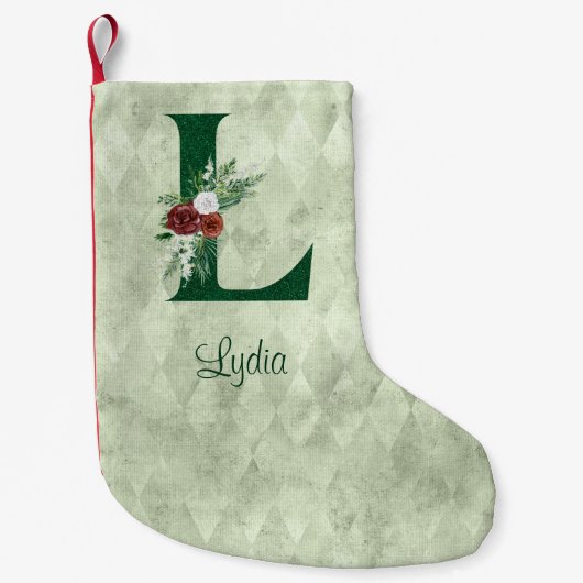 Winter Floral Illustrated Letter L Personalized Kleine Kerstsok (Voorkant)