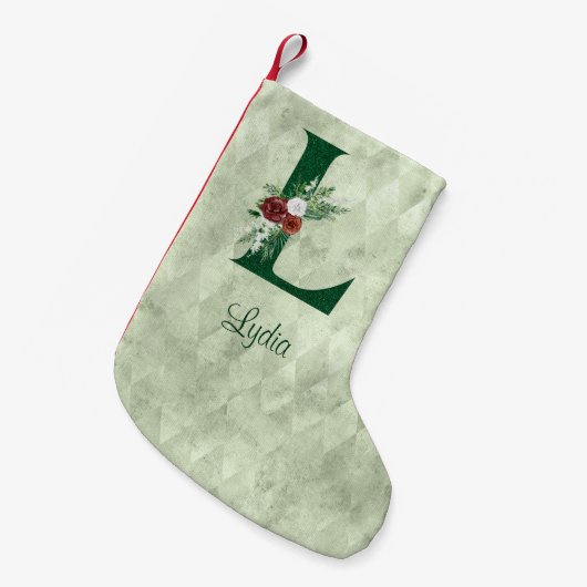 Winter Floral Illustrated Letter L Personalized Kleine Kerstsok (Voorkant (Hangend))
