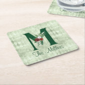 Winter Floral Illustrated Letter M Personalized Kartonnen Onderzetters (Schuin)