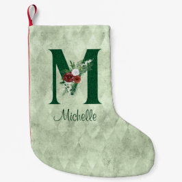 Winter Floral Illustrated Letter M Personalized Kleine Kerstsok