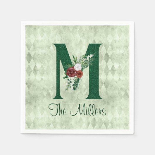 Winter Floral Illustrated Letter M Personalized Servet (Voorkant)