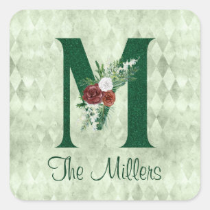 Winter Floral Illustrated Letter M Personalized Vierkante Sticker
