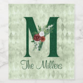Winter Floral Illustrated Letter M Personalized Wijn Etiket (Enkel label)