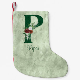 Winter Floral Illustrated Letter P Personalized Kleine Kerstsok