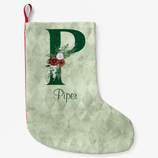 Winter Floral Illustrated Letter P Personalized Kleine Kerstsok (Voorkant)