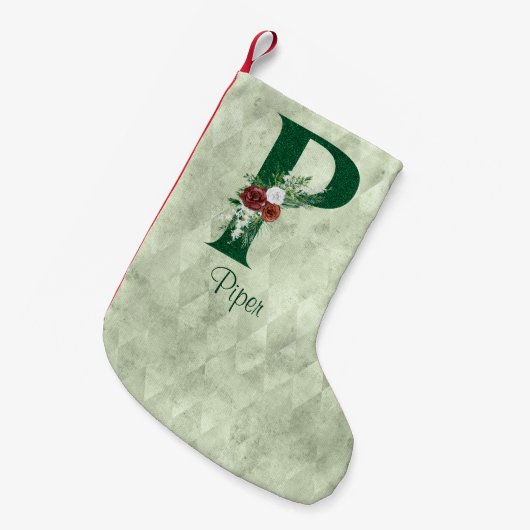 Winter Floral Illustrated Letter P Personalized Kleine Kerstsok (Voorkant (Hangend))