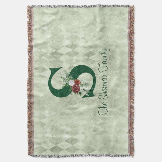 Winter Floral Illustrated Letter S Personalized Deken (Voorkant Verticaal)