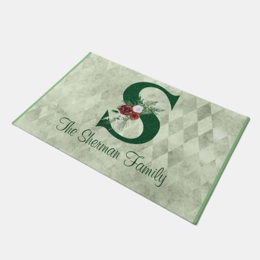 Winter Floral Illustrated Letter S Personalized Deurmat (Schuin)