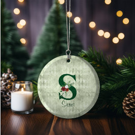 Winter Floral Illustrated Letter S Personalized Keramisch Ornament