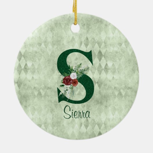 Winter Floral Illustrated Letter S Personalized Keramisch Ornament (Achterkant)