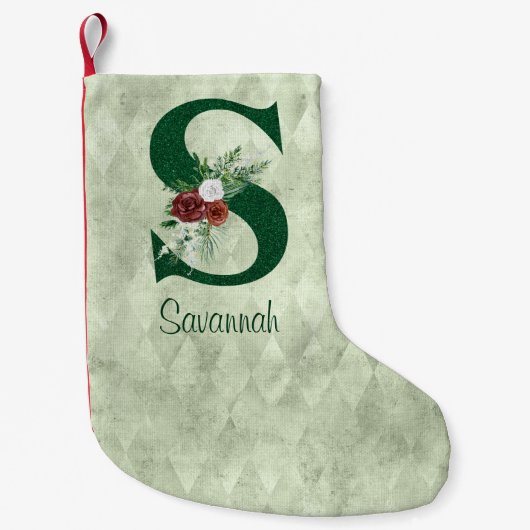 Winter Floral Illustrated Letter S Personalized Kleine Kerstsok (Voorkant)