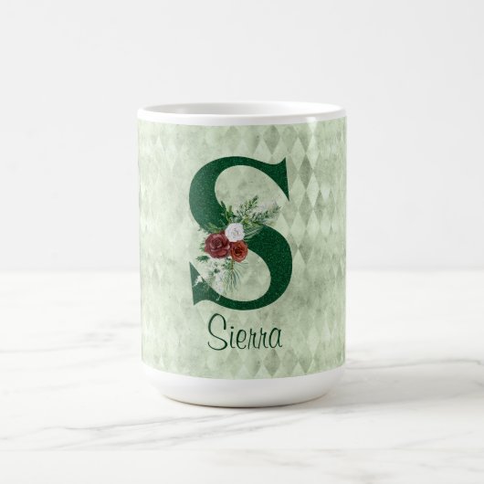 Winter Floral Illustrated Letter S Personalized Koffiemok (Center)