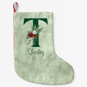 Winter Floral Illustrated Letter T Personalized Kleine Kerstsok (Voorkant)