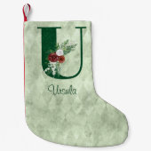 Winter Floral Illustrated Letter U Personalized Kleine Kerstsok (Voorkant)