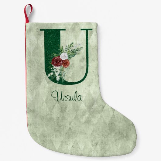 Winter Floral Illustrated Letter U Personalized Kleine Kerstsok (Voorkant)