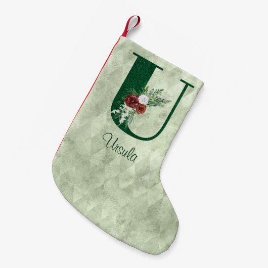 Winter Floral Illustrated Letter U Personalized Kleine Kerstsok (Voorkant (Hangend))