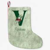 Winter Floral Illustrated Letter V Personalized Kleine Kerstsok (Voorkant)