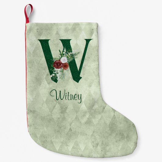 Winter Floral Illustrated Letter W Personalized Kleine Kerstsok (Voorkant)