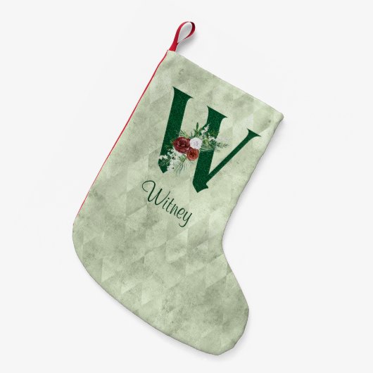 Winter Floral Illustrated Letter W Personalized Kleine Kerstsok (Voorkant (Hangend))