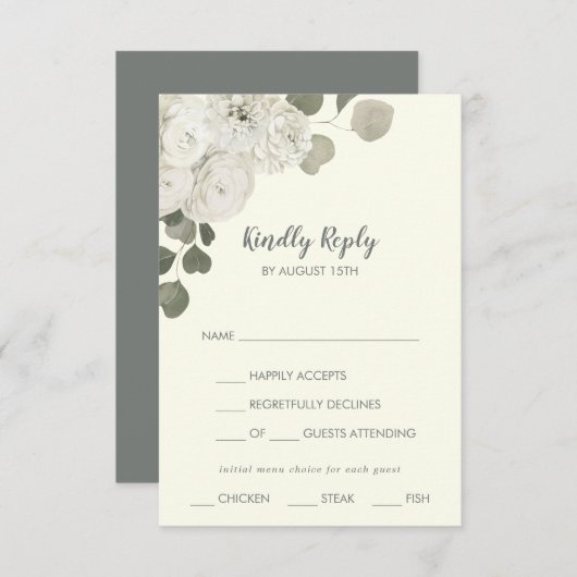 Winter Floral|Ivory Menu Choice Wedding RSVP-kaart (Voorkant / Achterkant)