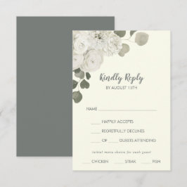 Winter Floral|Ivory Menu Choice Wedding RSVP-kaart