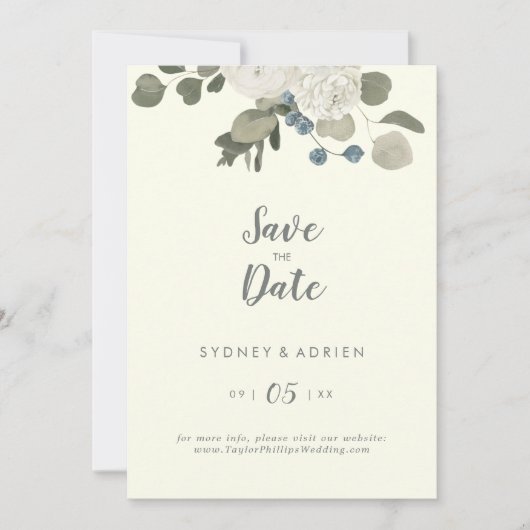 Winter Floral | Ivory Wedding Save the Date (Voorkant)