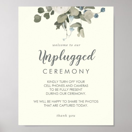 Winter Floral | Ivory Wedding Unplugged Ceremony Poster (Voorkant)
