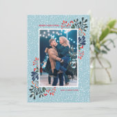 Winter Floral kerstfoto Feestdagenkaart (Staand voorkant)