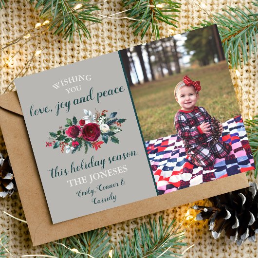 Winter Floral kerstmis pine Family Holiday Card Feestdagenkaart