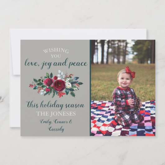 Winter Floral kerstmis pine Family Holiday Card Feestdagenkaart (Voorkant)