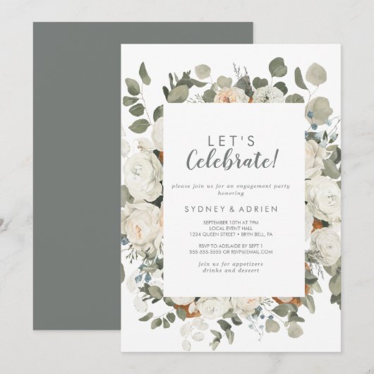 Winter Floral Let's Celebrate Party Invitation Kaart (Voorkant / Achterkant)