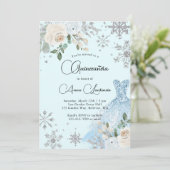 Winter Floral Light Blue en Silver Quinceanera Kaart (Staand voorkant)