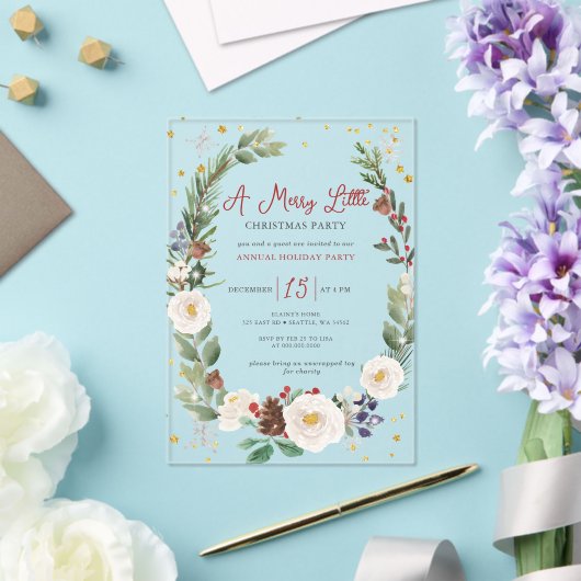 Winter Floral Merry Little Christmas Party Acryl Uitnodigingen (Insitu (Huwelijk))