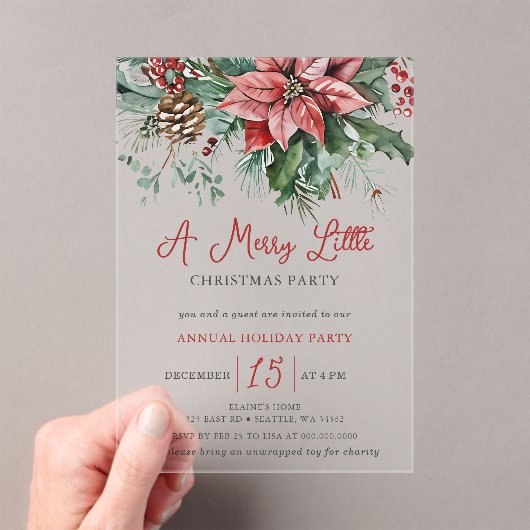Winter Floral Merry Little Christmas Party Acryl Uitnodigingen (Insitu (Draagbaar))